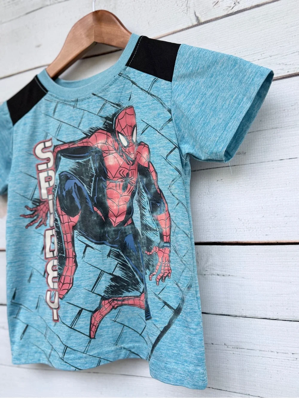 🕷️ Marvel Spider-Man "Spidey" Blue Space-Dye Boy's Graphic Tee - Picture 5 of 6